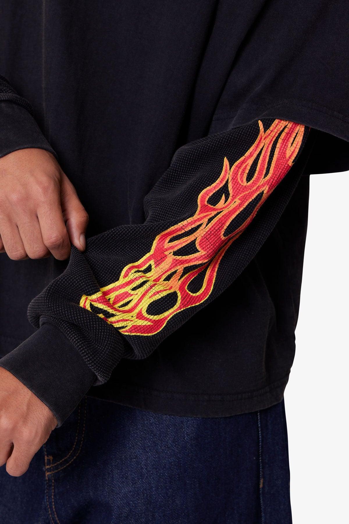 Double Layer Thermal Sleeve Tee - Washed Black Product Image