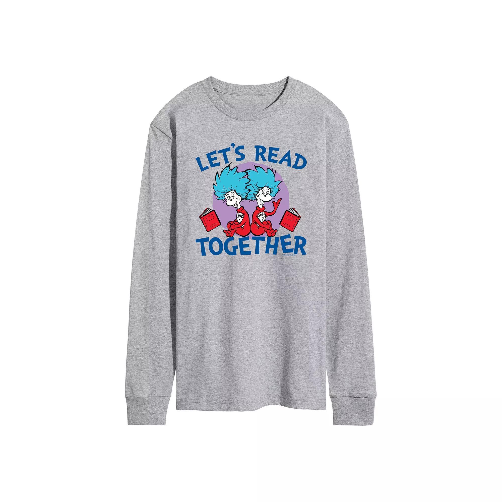Mens Dr. Seuss The Cat in the Hat Lets Read Together Long Sleeve Graphic Tee Grey Gray Product Image
