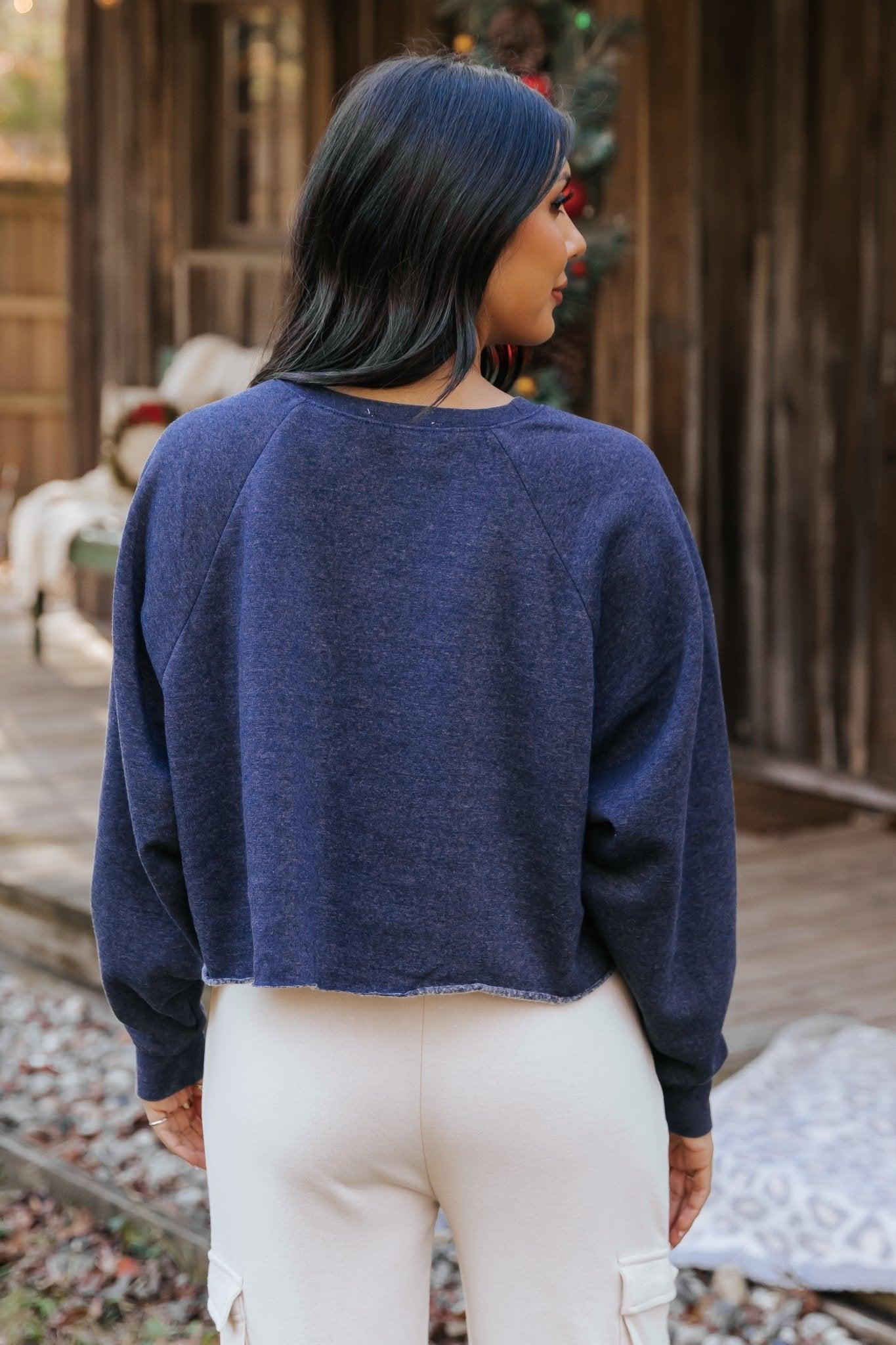 Jenna Navy Fleece Sweatshirt - FINAL SALE Product Image