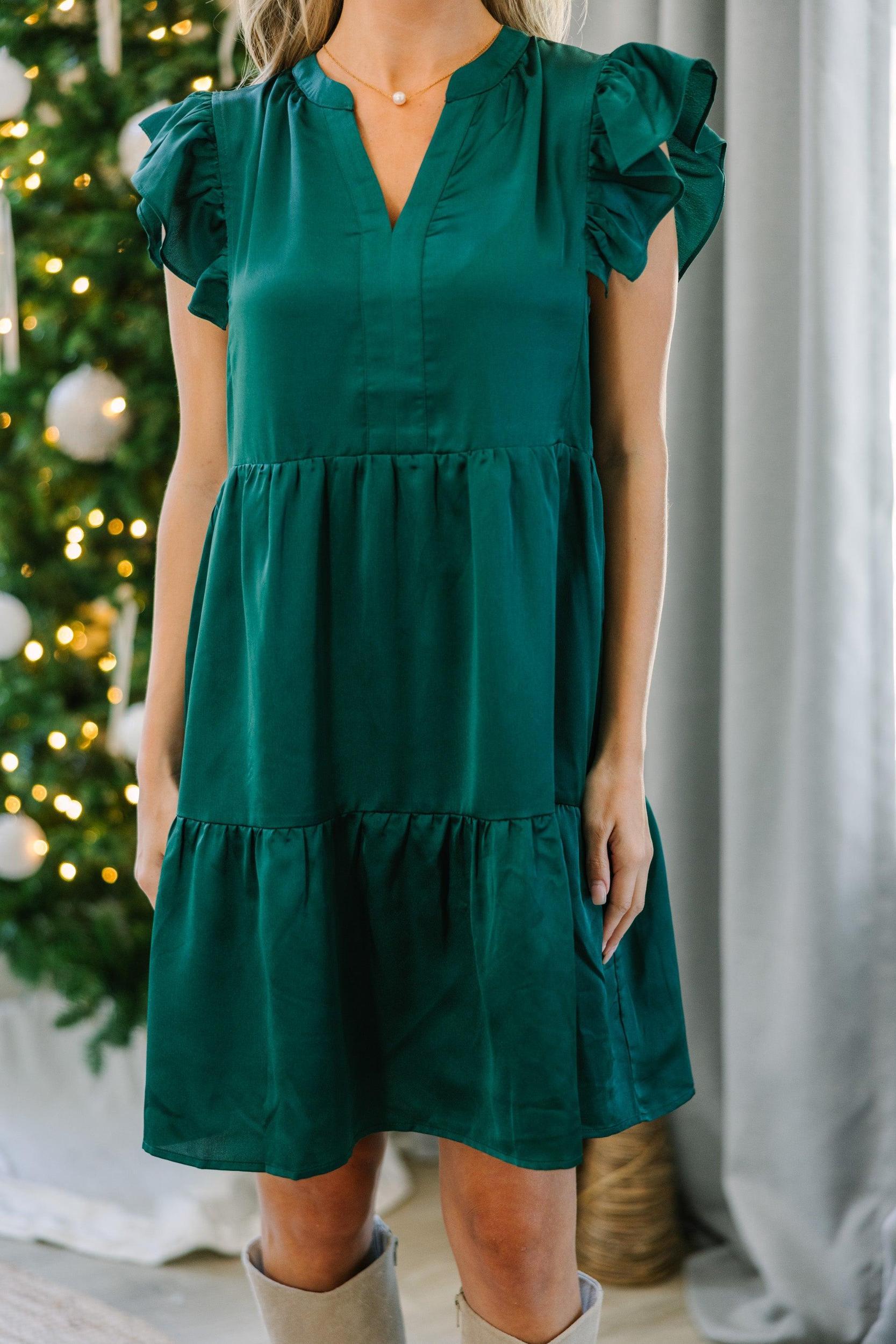 At This Time Emerald Green Satin Dress Female Product Image