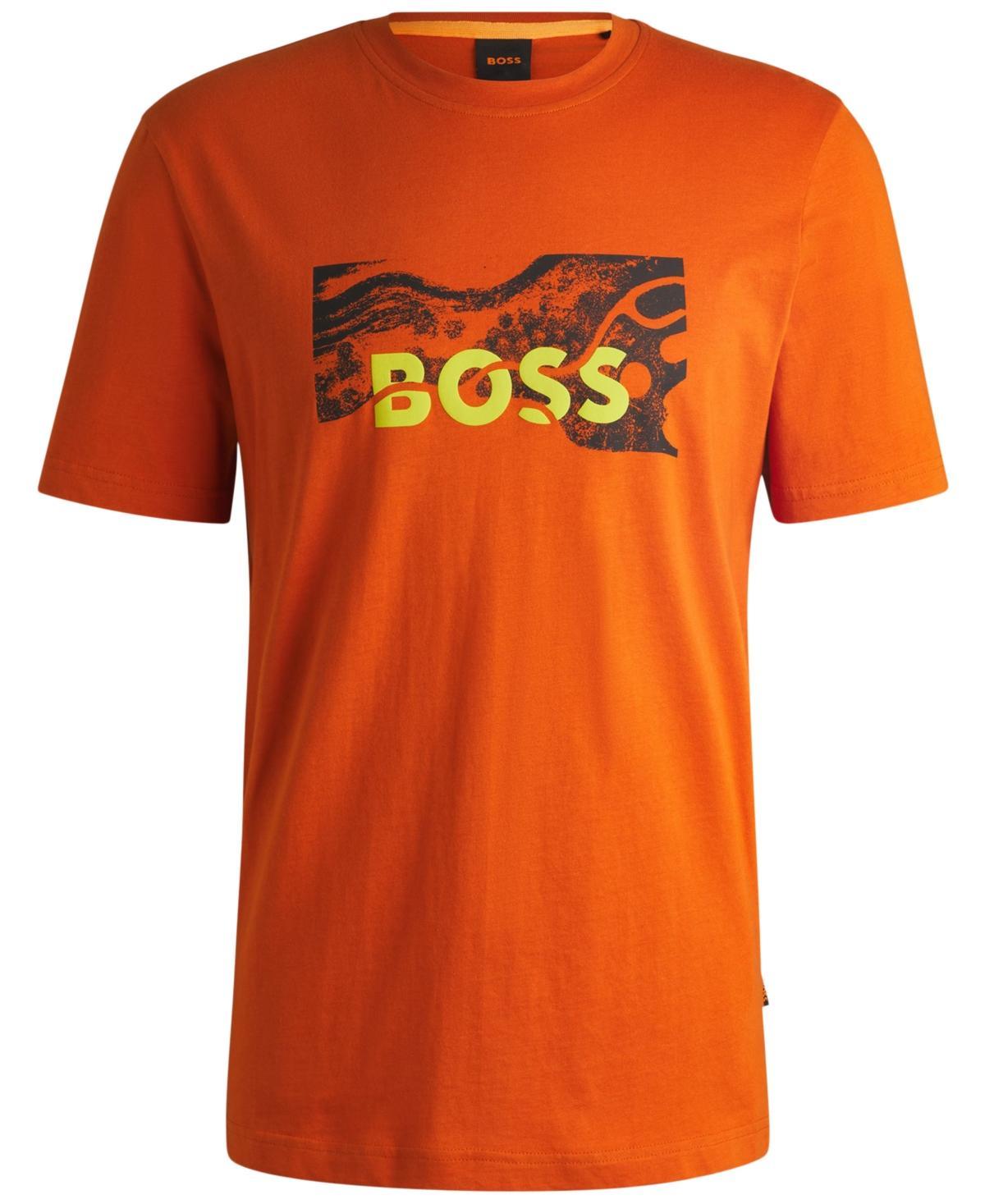 Boss By  Men's Logo Artwork Regular-fit T-shirt In Orange Product Image