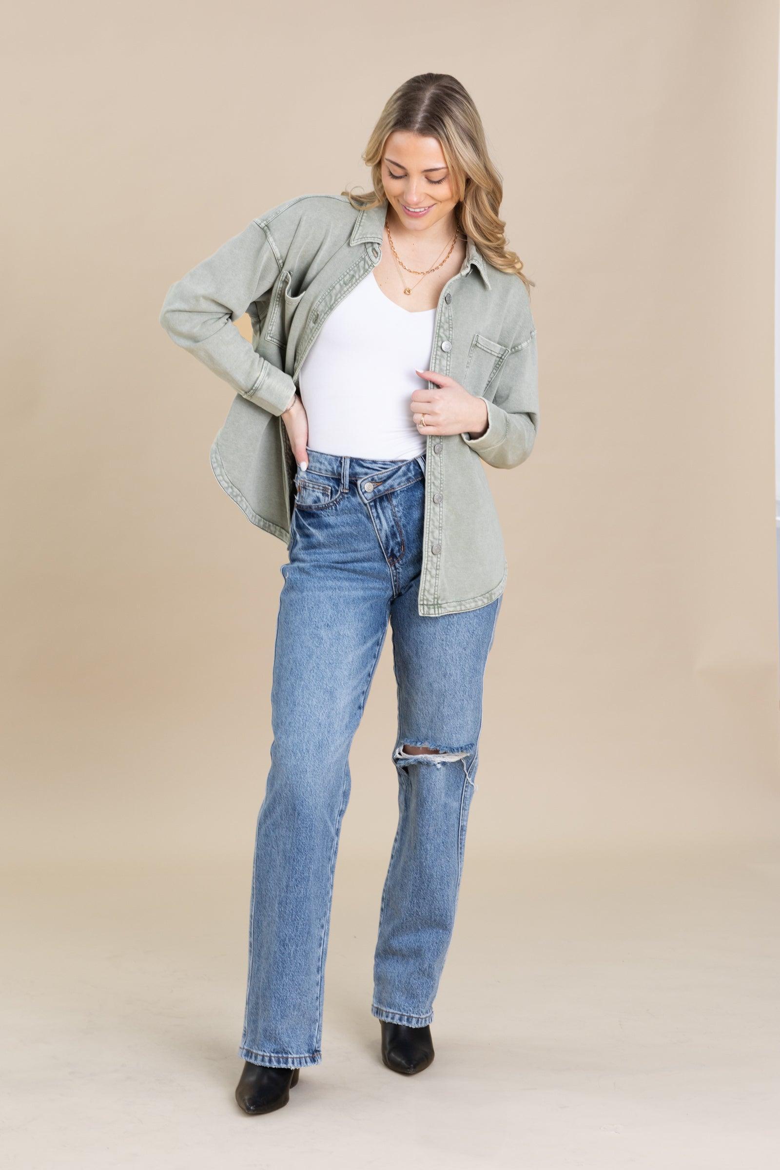 Sage Ultra Soft Denim Look Shacket Product Image