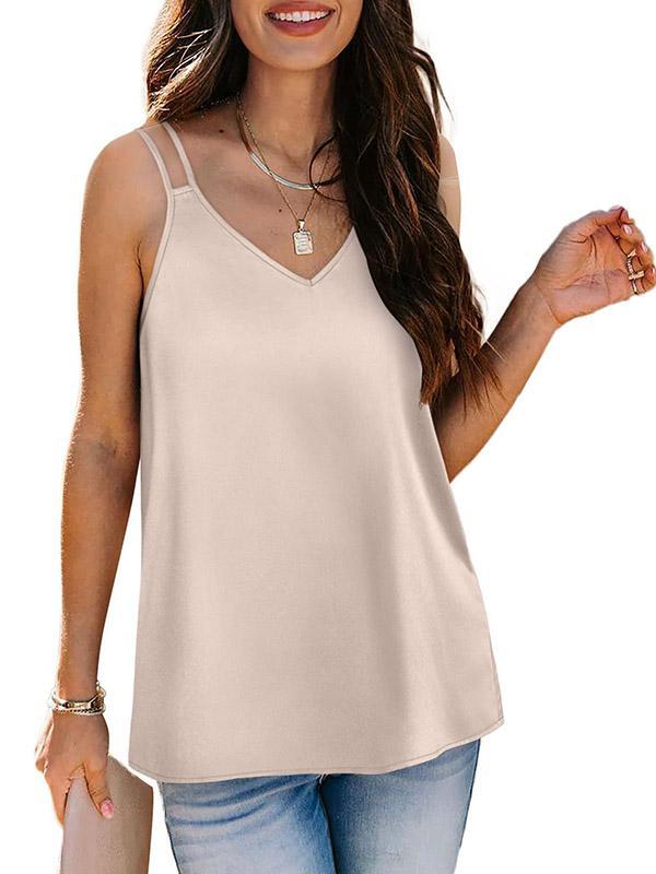 Loose Sleeveless Solid Color Spaghetti-Neck Vest Top Product Image