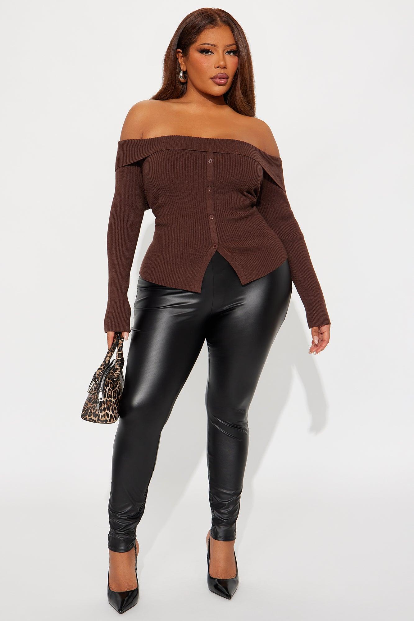 Make Time For Me Foldover Sweater - Brown Product Image