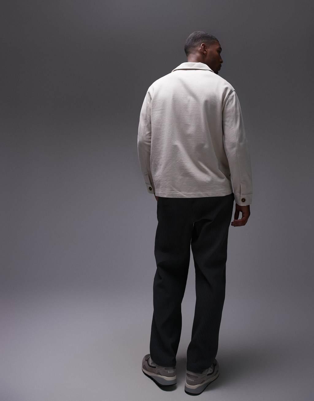 Topman oversized fit linen blend button up shacket in ecru Product Image