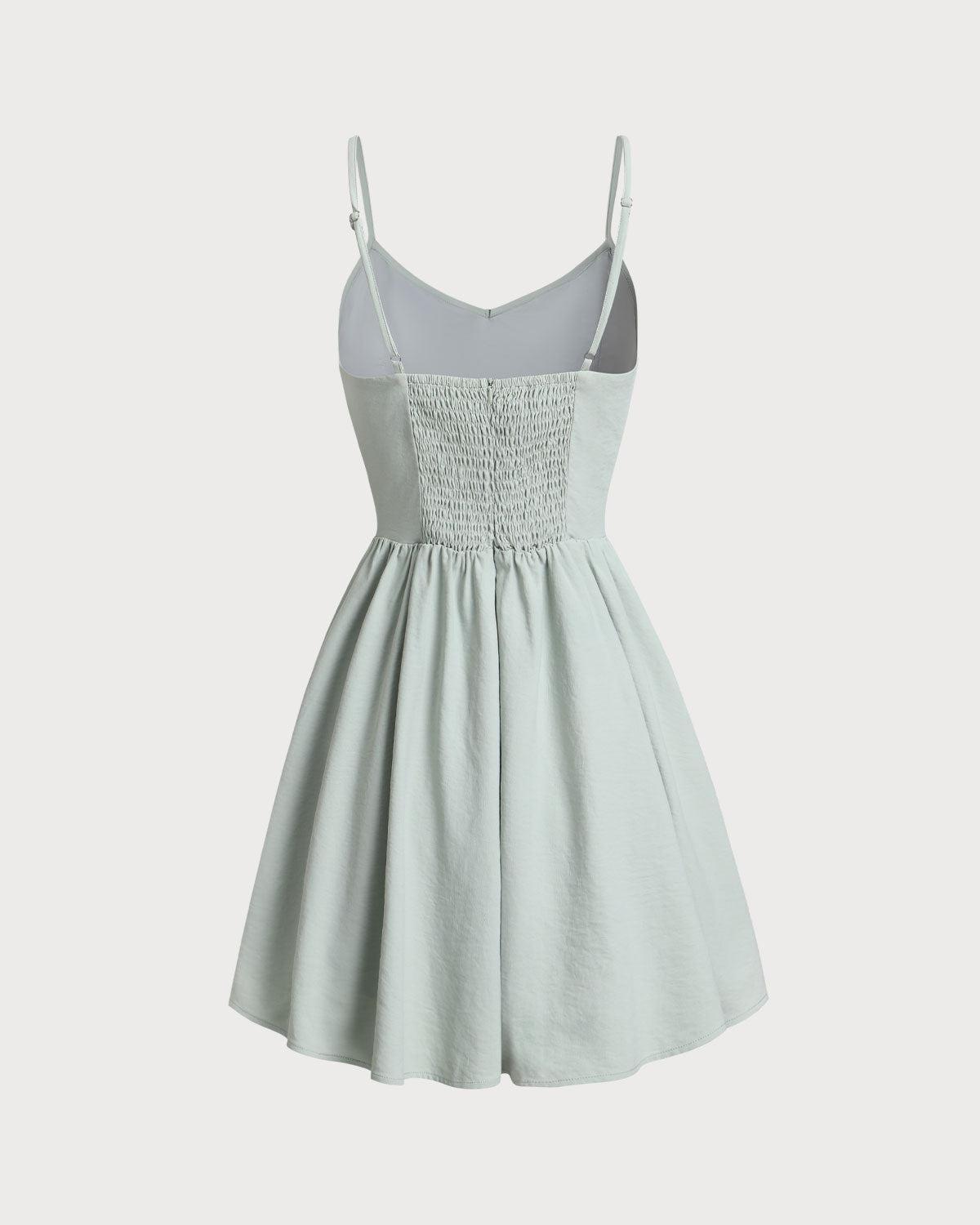 Green Shirred Slip Mini Dress Product Image