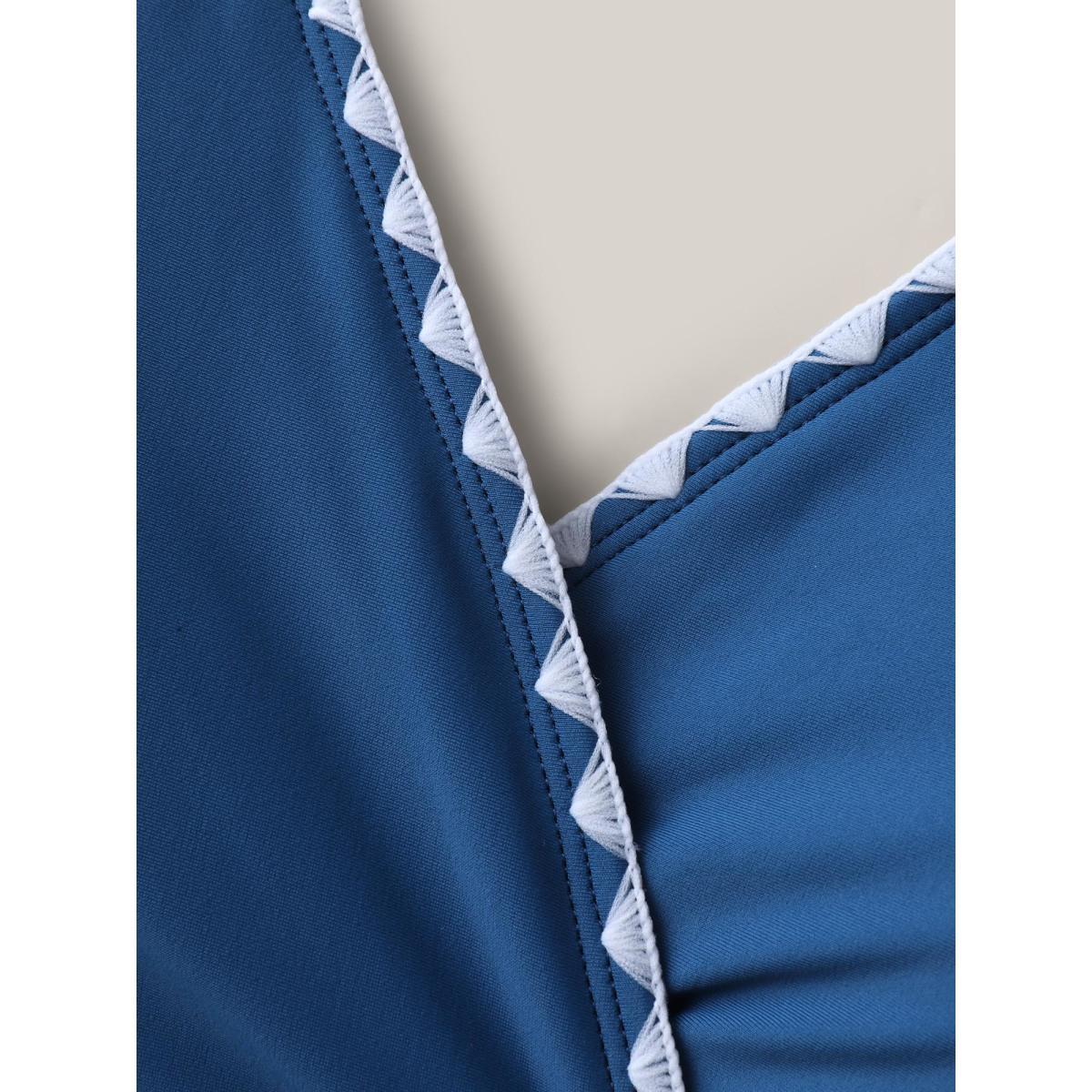 Plus Size Embroidered Pleated Printed One-Piece Swimsuit Women's Swimwear Mediumblue Beach Texture Curve Bathing Suits High stretch One Pieces BloomChic 30/6X Product Image