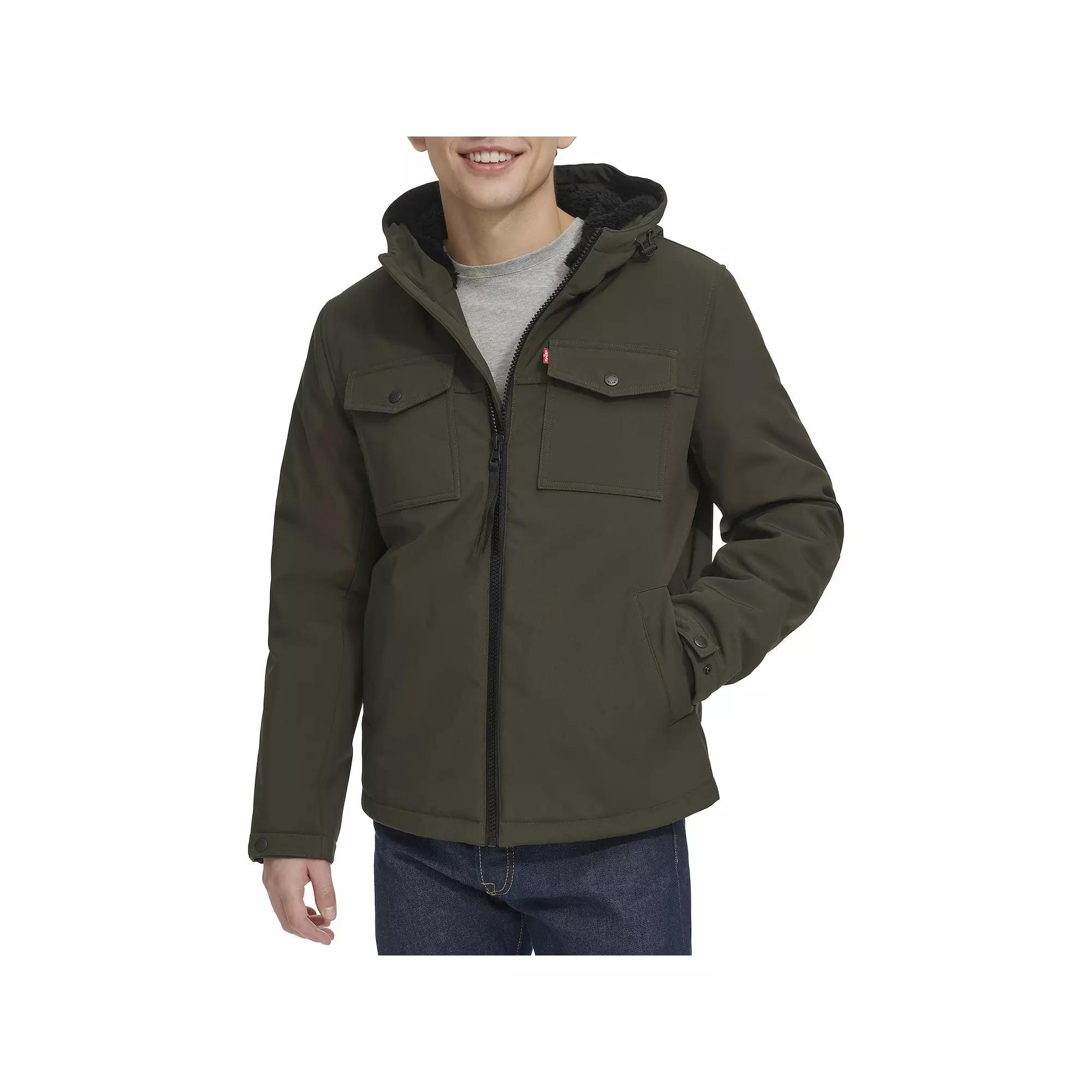 Mens Levis Soft Shell Sherpa Lined Hooded Storm Coat Green Product Image