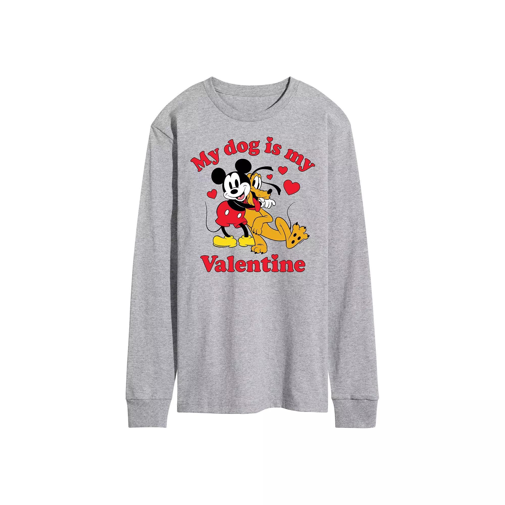 Disney's Men's Dog Valentine Long Sleeve Tee, Size: Medium, Gray Product Image
