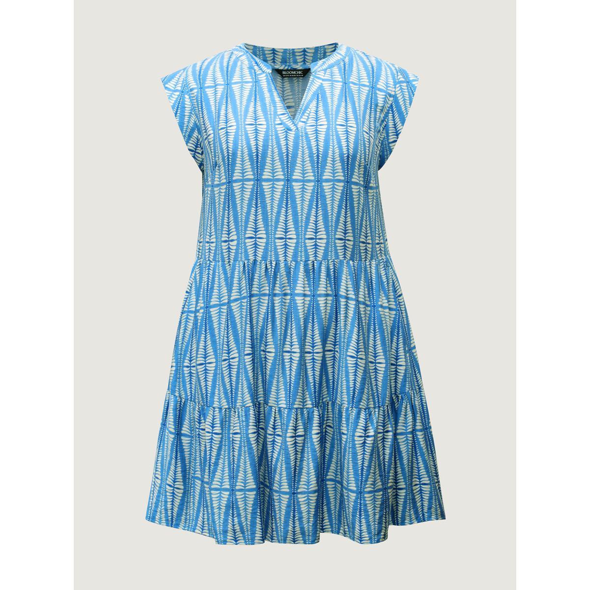 Plus Size Geometric Vacation Print Low Waist Midi Dress Cerulean Women Non Cap Sleeve Curvy BloomChic 10/M Product Image