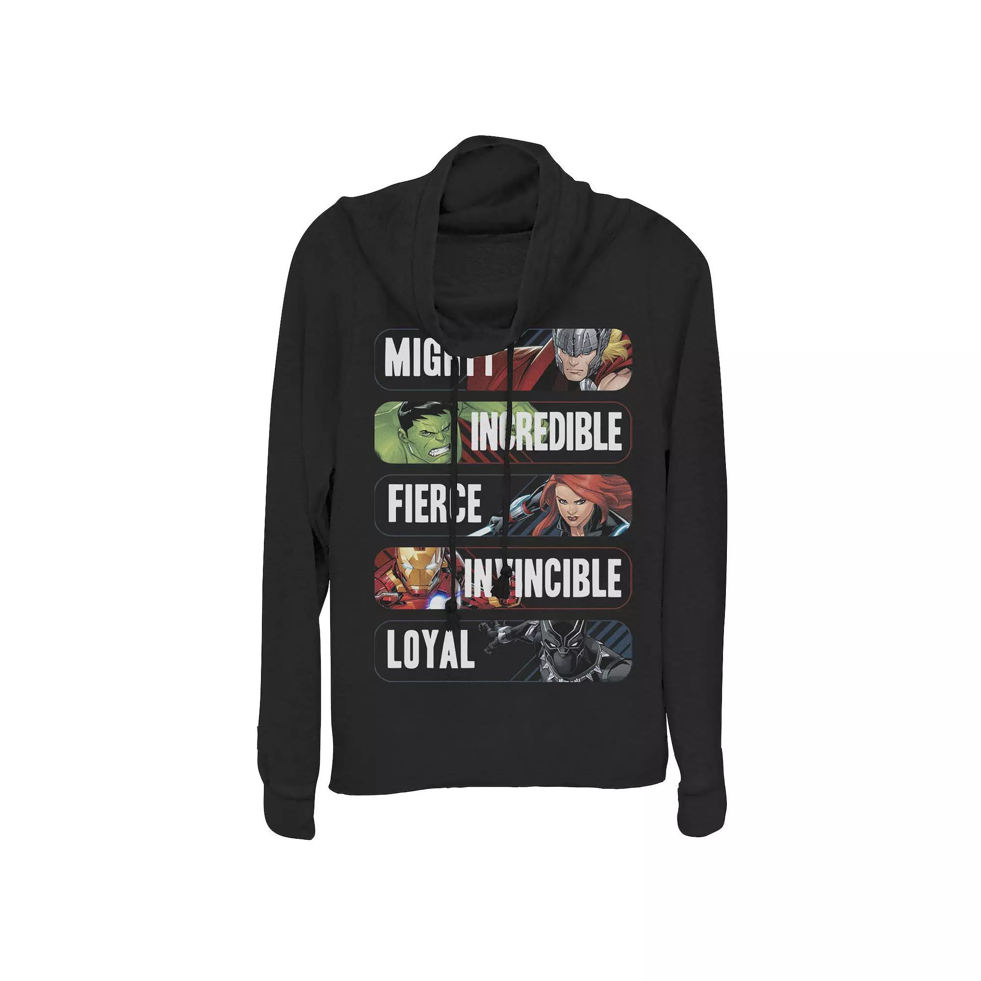 Juniors' Marvel Avengers Inspirational Group Shot Cowlneck Graphic Lightweight Long Sleeve, Girl's, Size: Medium, Black Product Image