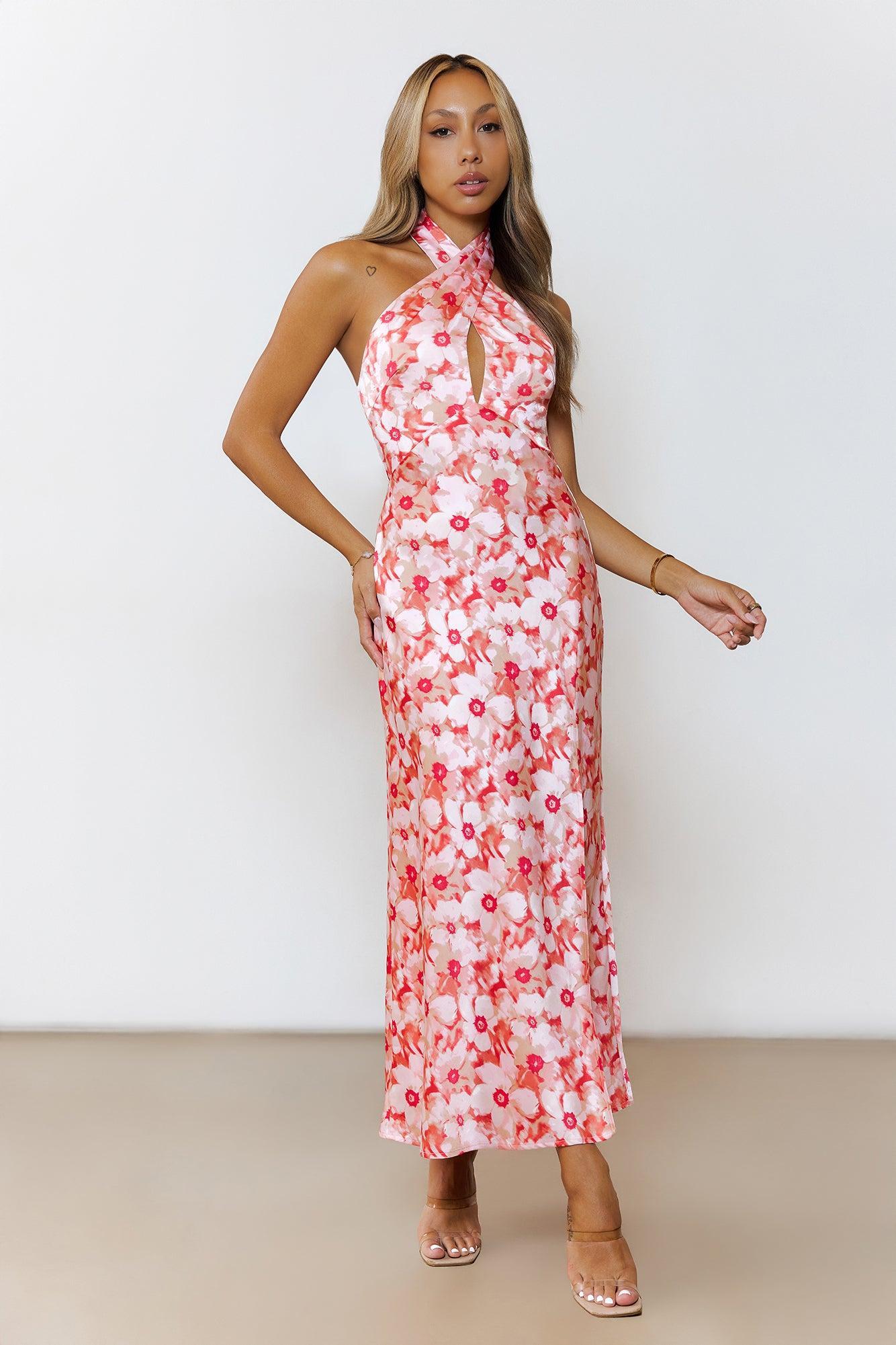 Sun Poem Halter Maxi Dress Coral Product Image
