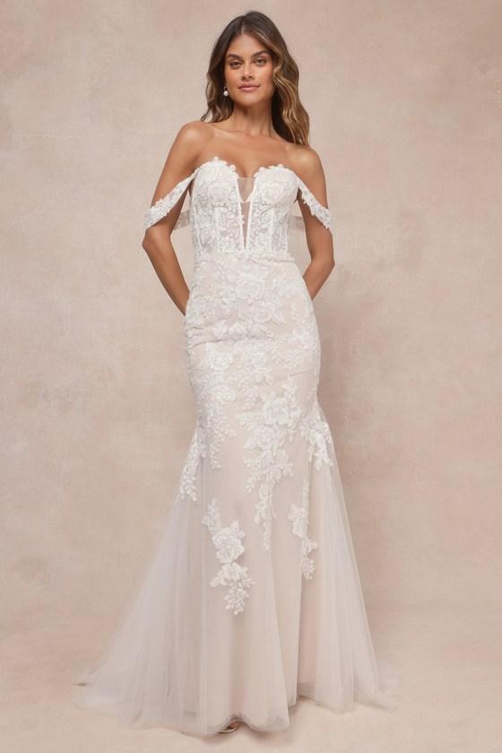 Endless Dedication White Embroidered Off-the-Shoulder Maxi Dress Product Image