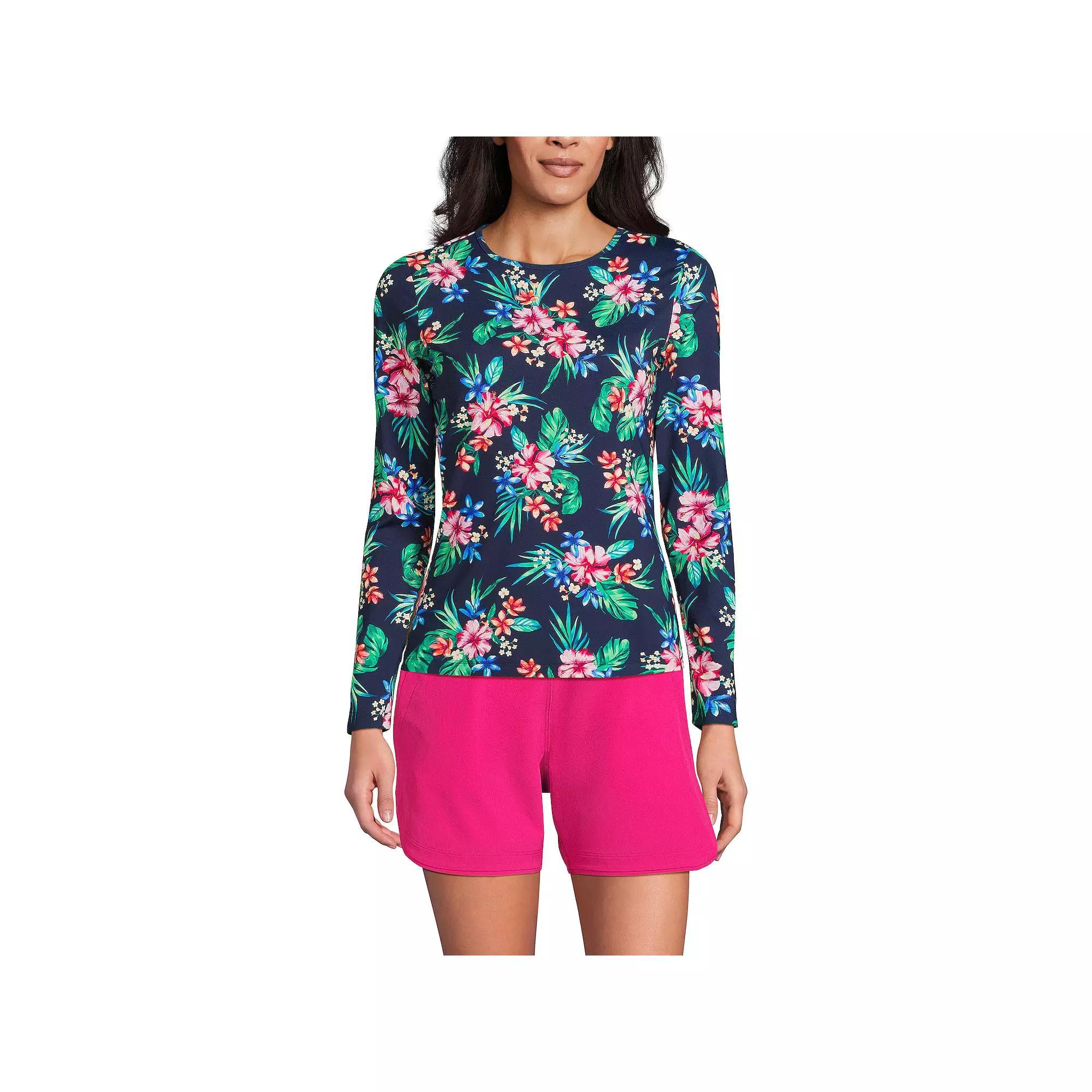 Petite Lands' End UPF 50 Long Sleeve Rash Guard, Women's, Size: XS Petite, Lily Floral Paisley Product Image