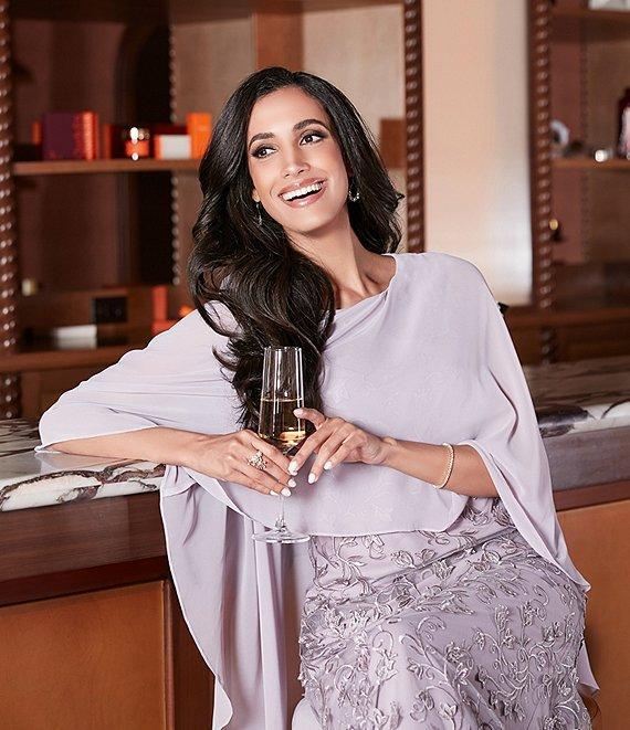 Ignite Evenings Petite Size 3D Embroidered Boat Neck Chiffon 3/4 Overlay Sleeve Gown Product Image