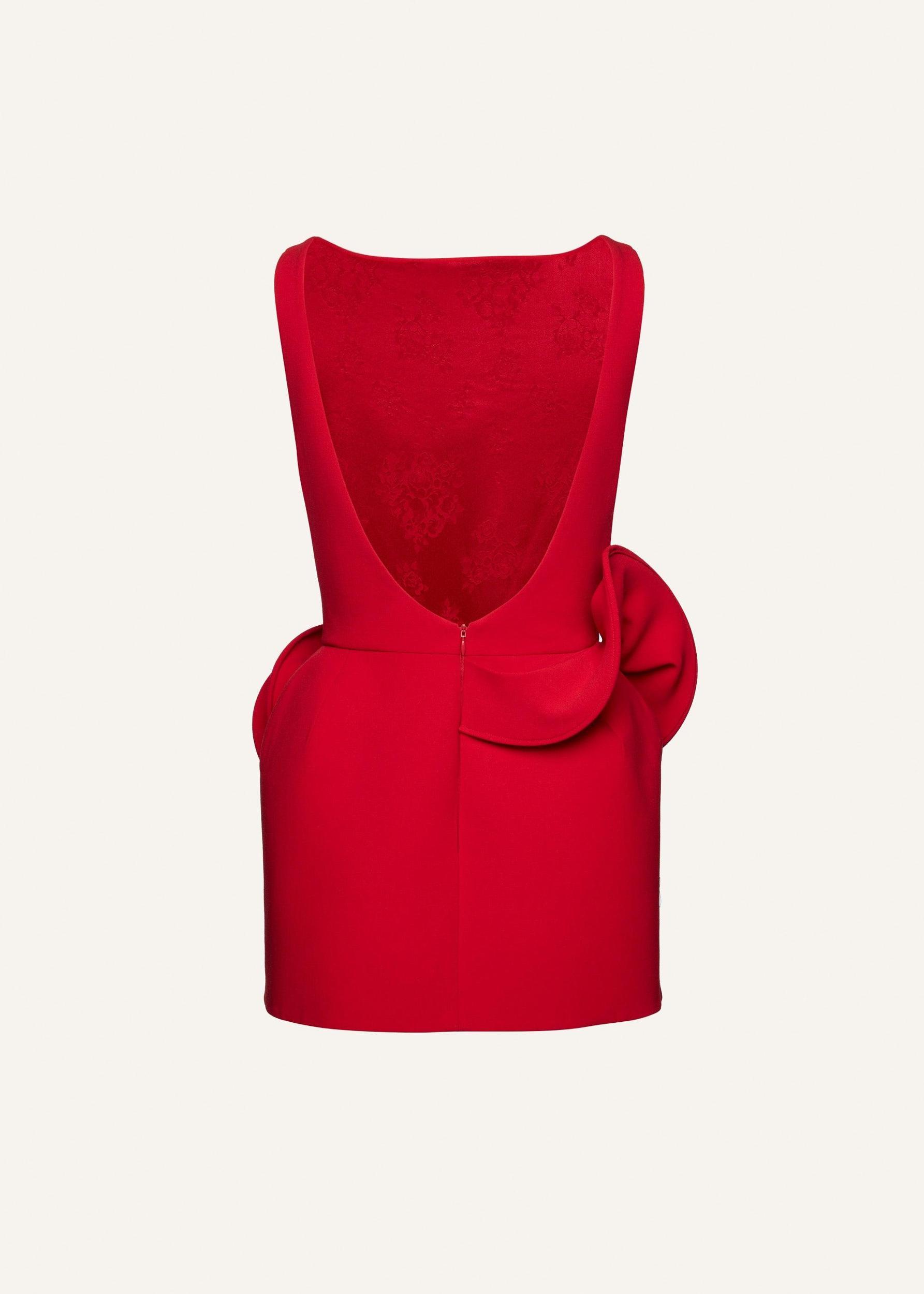 Floral appliqué sheath dress in red Product Image