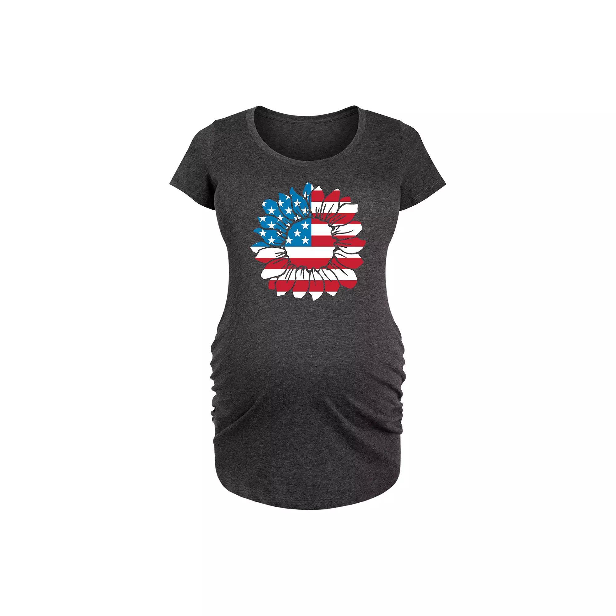 Maternity American Flag Sunflower Graphic Tee, Womens Product Image