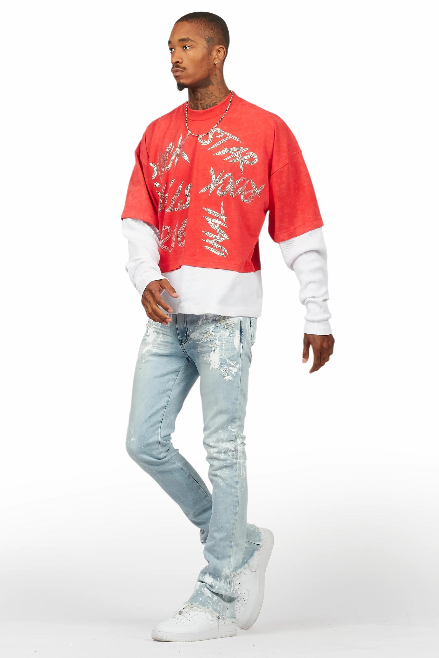 Kodak Blue/White Painter Stacked Flare Jean Male Product Image