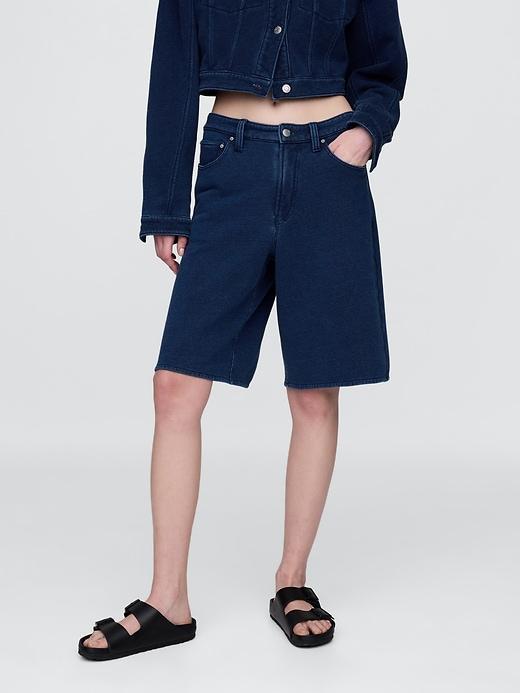 11" Mid Rise French Terry Denim Longline Shorts Product Image