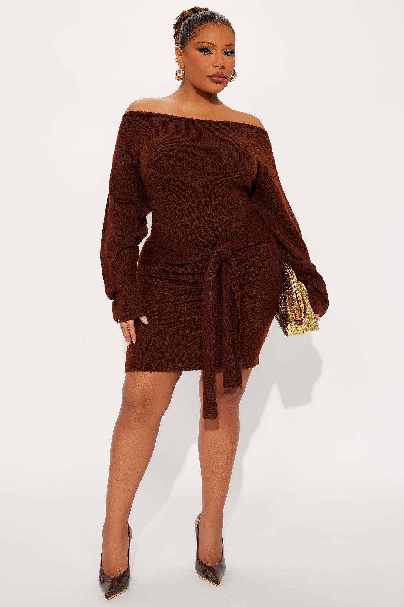 Addison Long Sleeve Sweater Mini Dress - Brown Product Image