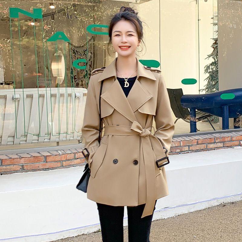 Collared Plain Double Breasted Trench Jacket Product Image