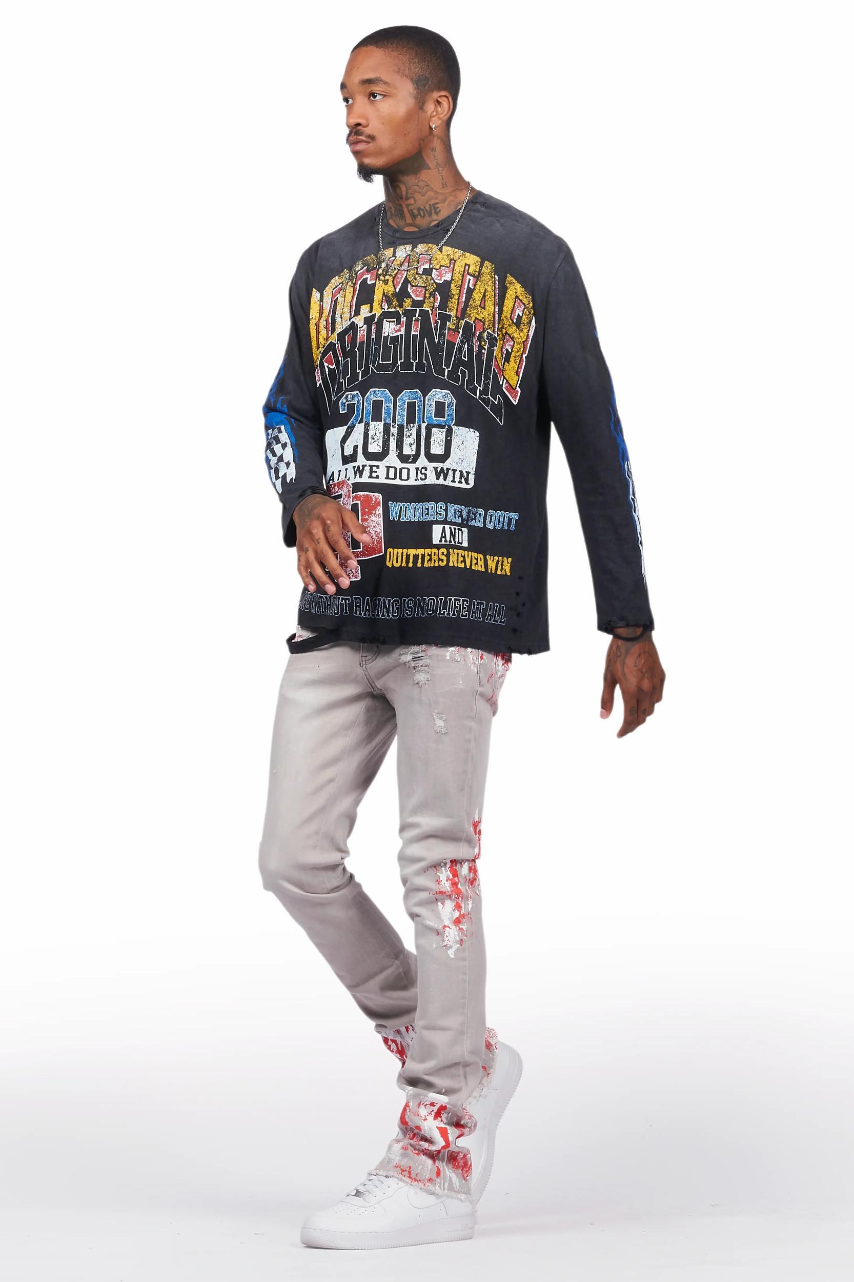 Kodak Grey/Red Painter Stacked Flare Jean Male Product Image