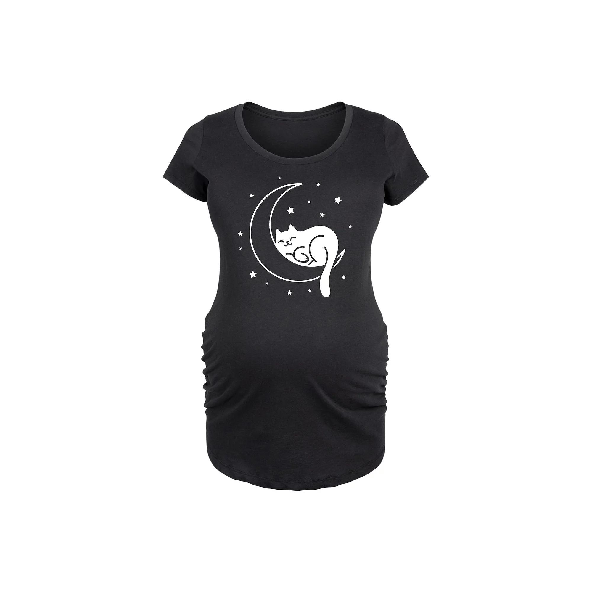 Maternity Cat Sleeping On Moon Graphic Tee, Womens Blue Product Image