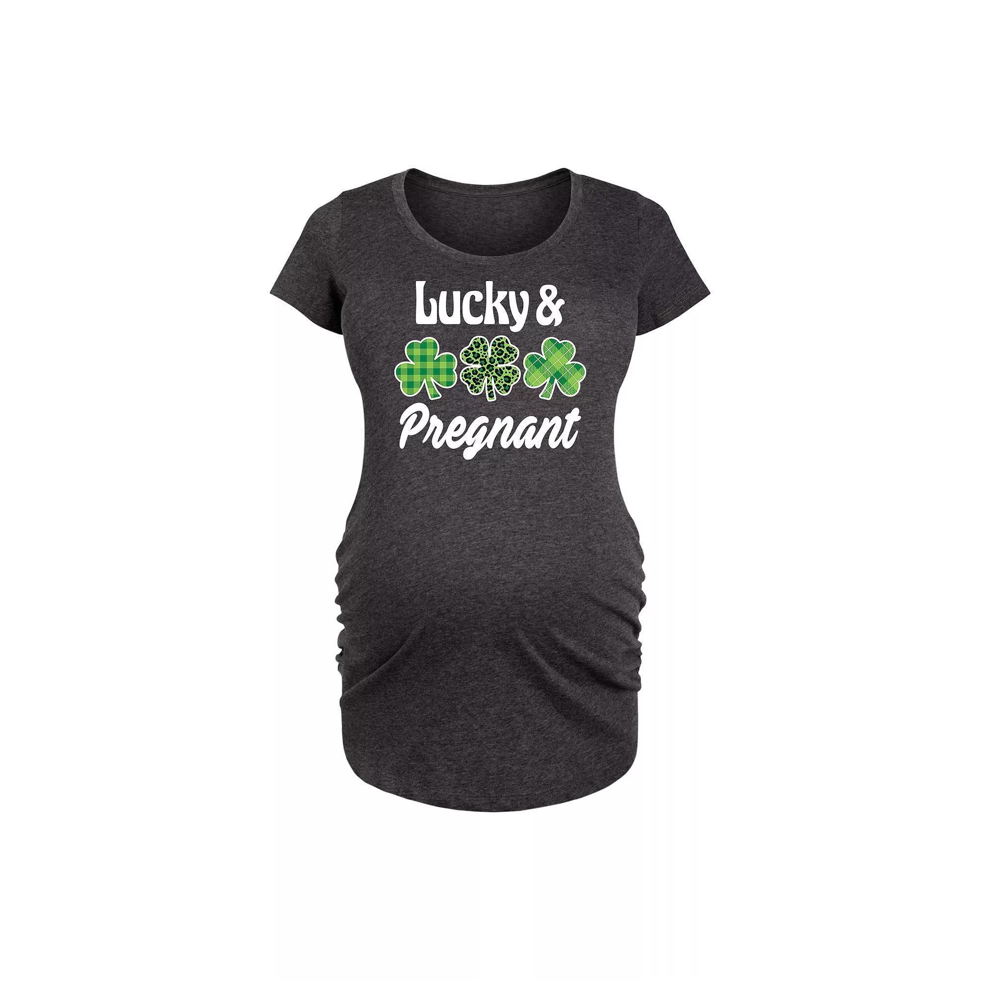 Maternity Lucky And Pregnant Graphic Tee, Womens Heather Grey Product Image