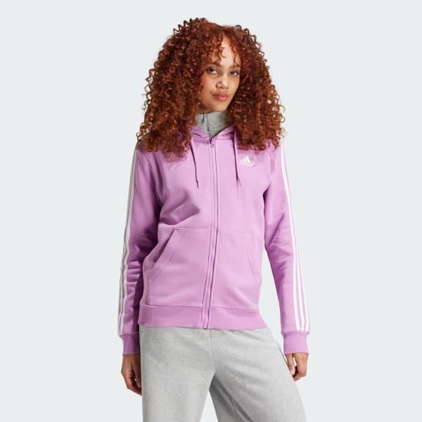adidas Essentials 3-Stripes Full-Zip Fleece Hoodie Linen Green S Womens Product Image