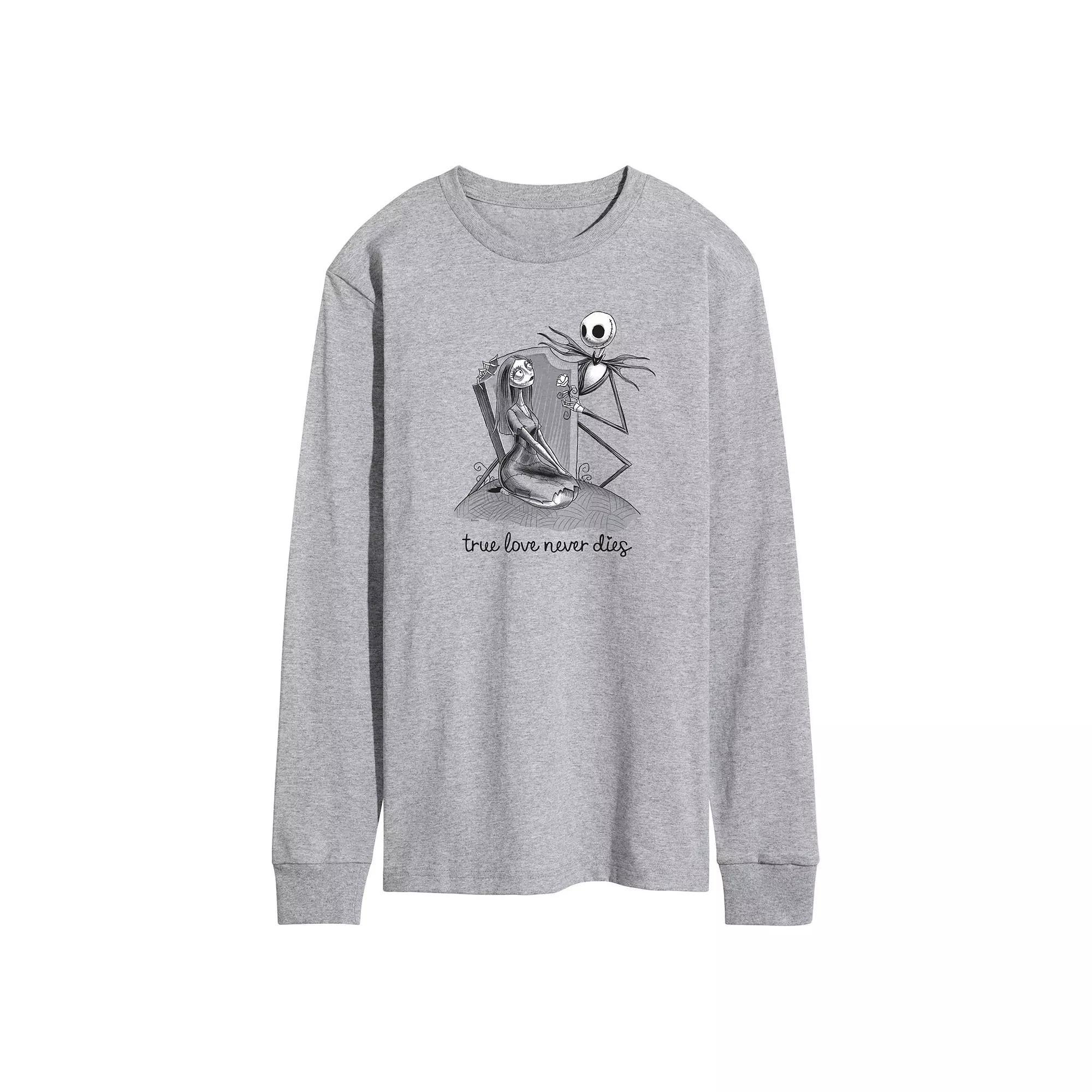 Disneys Nightmare At Christmas Mens True Love Long Sleeve Graphic Tee Grey Gray Product Image
