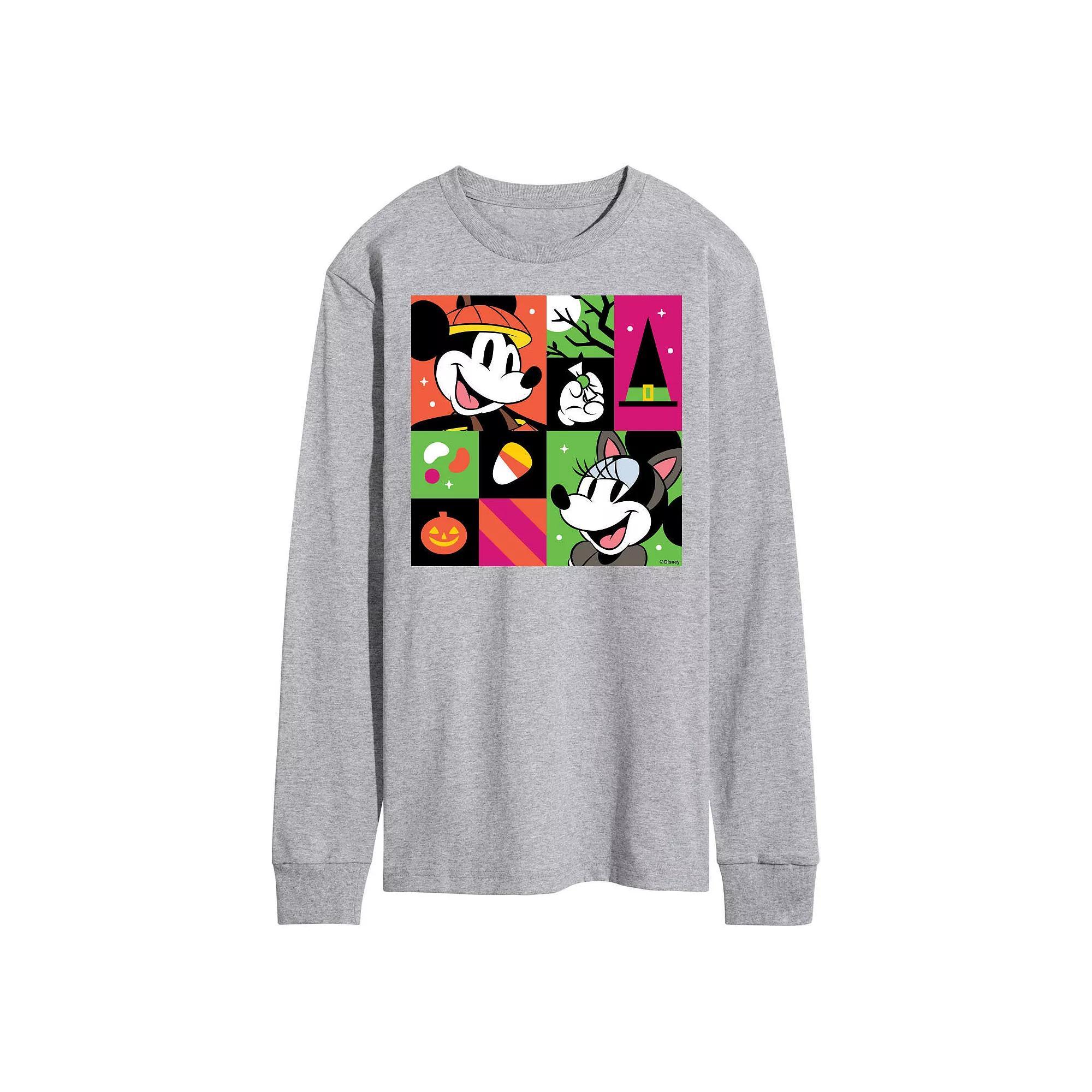 Disneys Mickey & Minnie Mouse Mens Trick Or Treat Grid Long Sleeve Tee Product Image