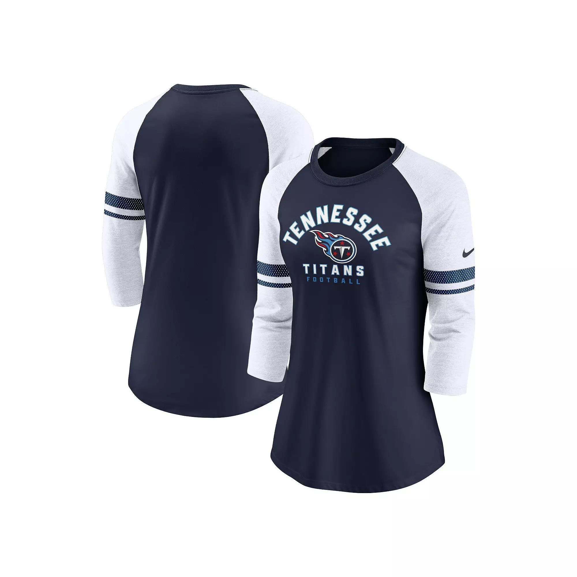Womens Nike Tennessee Titans 3/4-Sleeve Lightweight Raglan Fashion T-Shirt Blue Product Image