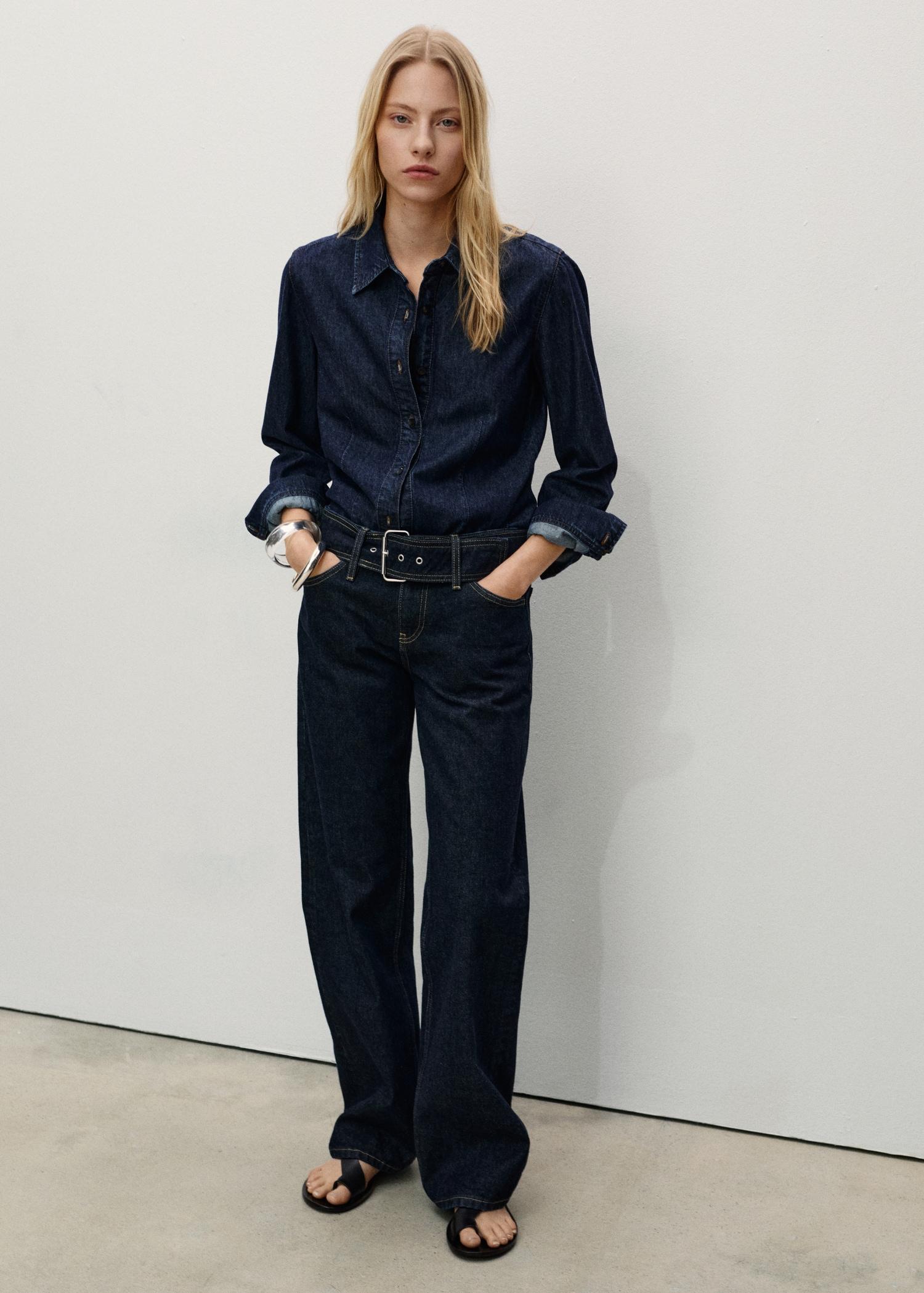 Low-rise straight jeans with belt - Women | MANGO USA Product Image