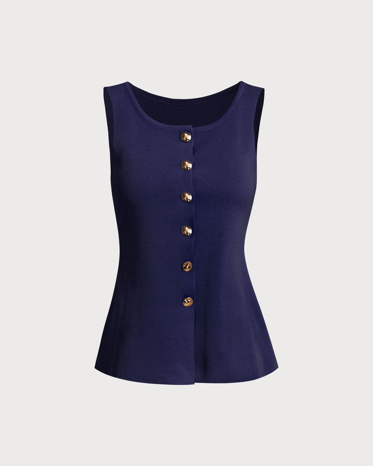 Blue U Neck Single Breasted Vest Product Image