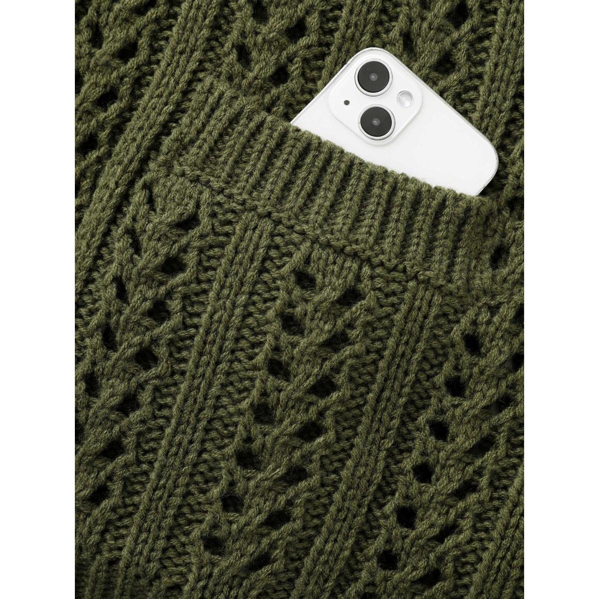 Plus Size Solid Cable Knit Raglan Sleeve Cardigan Olive Women Casual Loose Long Sleeve Everyday Cardigans BloomChic 26/4X Product Image