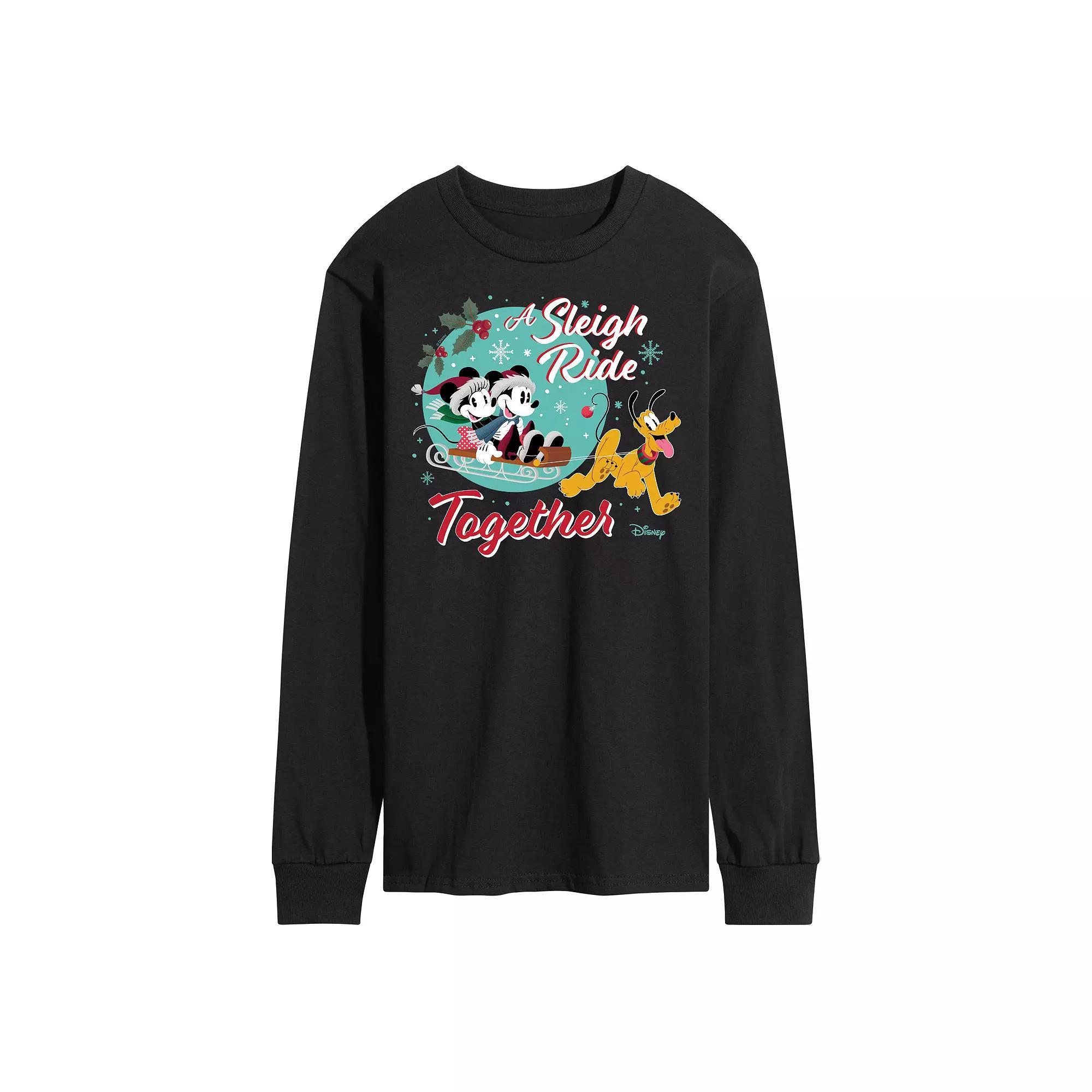 Disneys Mickey & Minnie Mouse Mens Sleigh Ride Together Long Sleeved Graphic Tee Product Image