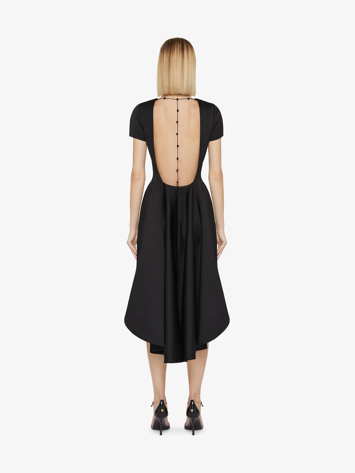 Asymmetric dress in satin with crystals Product Image
