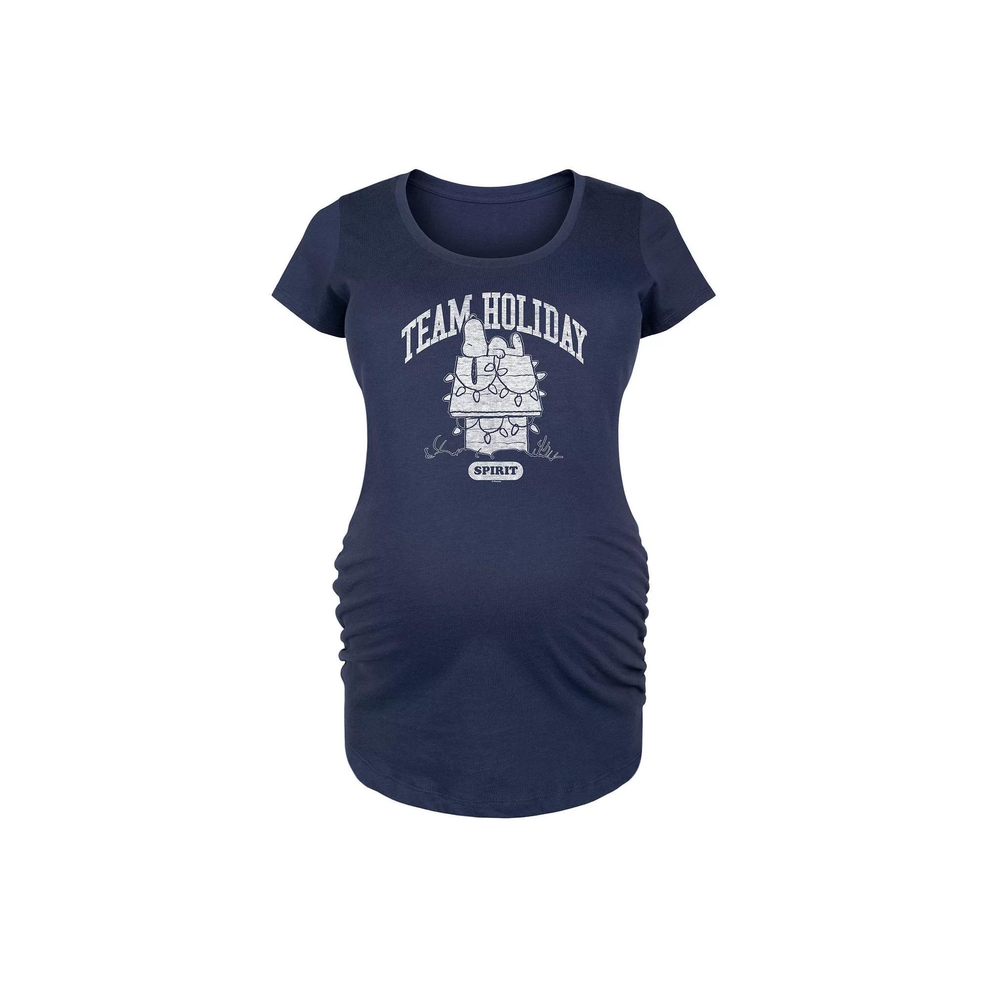 Maternity Peanuts Snoopy Team Holiday Spirit Graphic Tee, Womens Blue Product Image