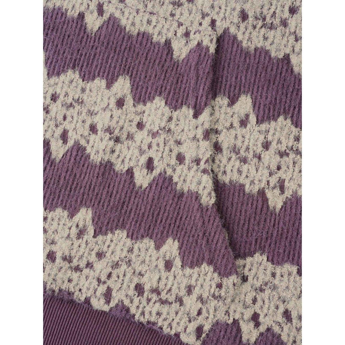 Plus Size Striped Patchwork Contrast Texture Sweatshirt Women Mauve Casual Texture Loose V-neck Everyday Sweatshirts BloomChic 30/6X Product Image