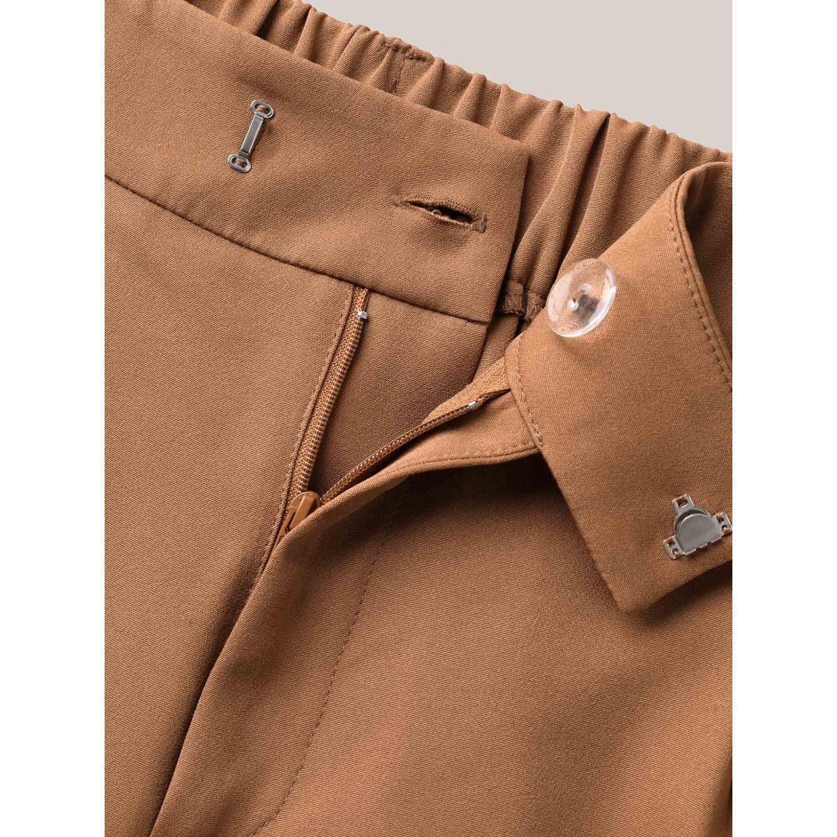 Plus Size Stretchy Waist Pleated Wide-Leg Pants Women Wheat At the Office Wide Leg Mid Rise Work Pants BloomChic 12/L Product Image