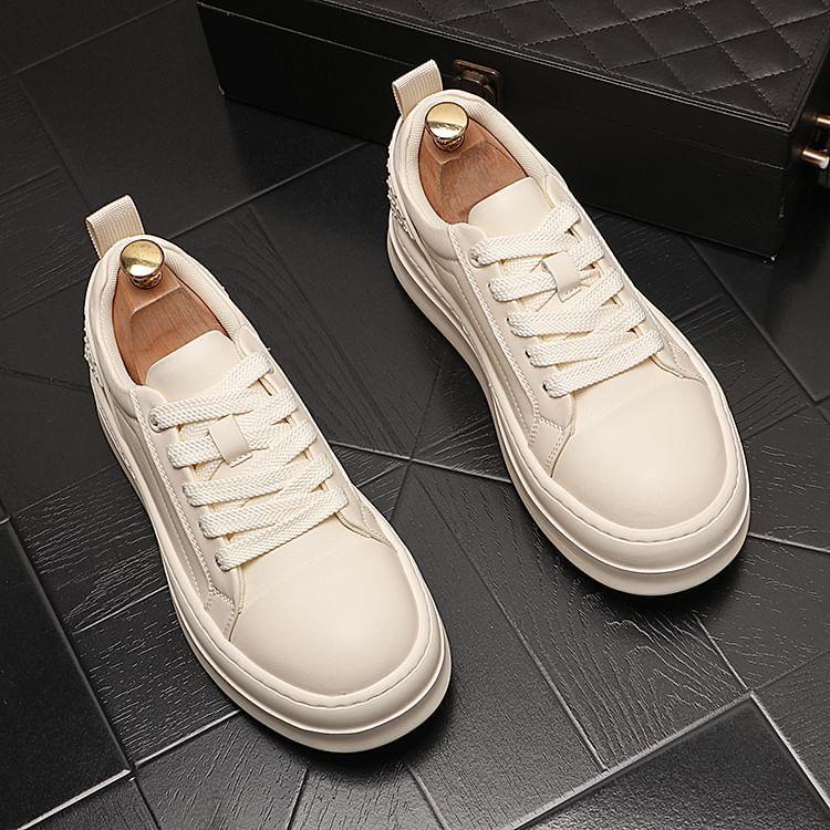 Platform Plain Lace-Up Sneakers Product Image