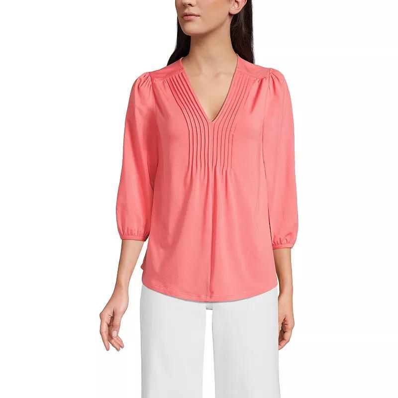 Women's Lands End Lightweight Jersey Pintuck Top, Size: Medium, Black Product Image