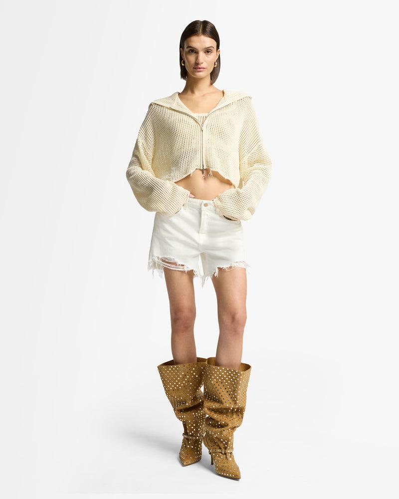 Cropped Open Knit Hoodie Product Image