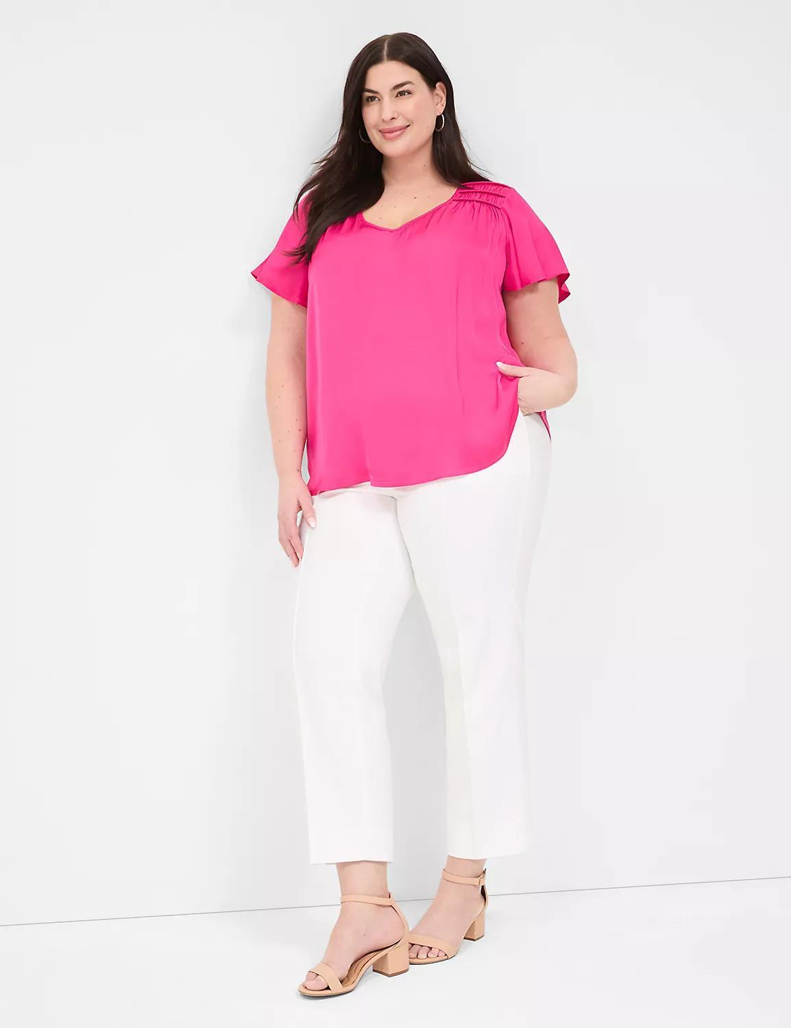 Satin Smocked-Shoulder Blouse Product Image