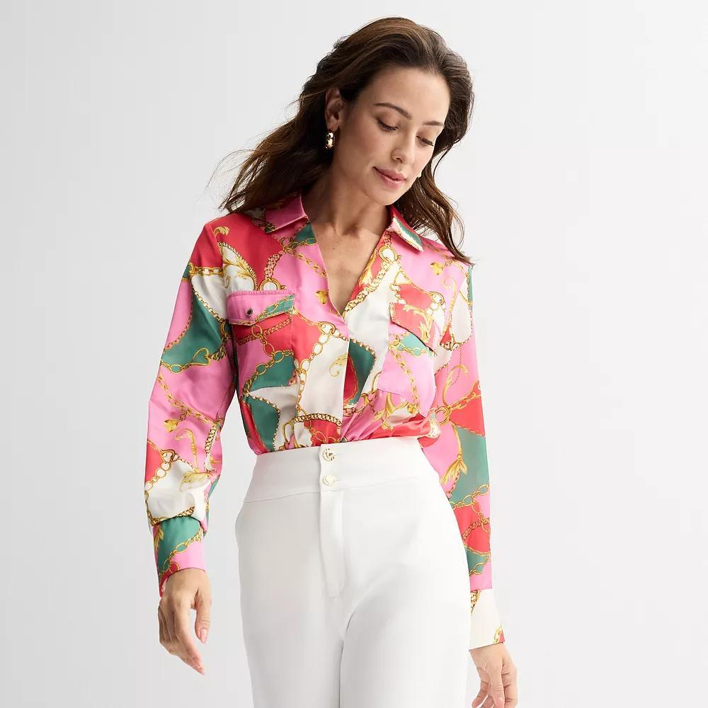 Women's Thalia Sodi Long Sleeve Floral Print Bodysuit, Size: XS, Fuschia Team Product Image