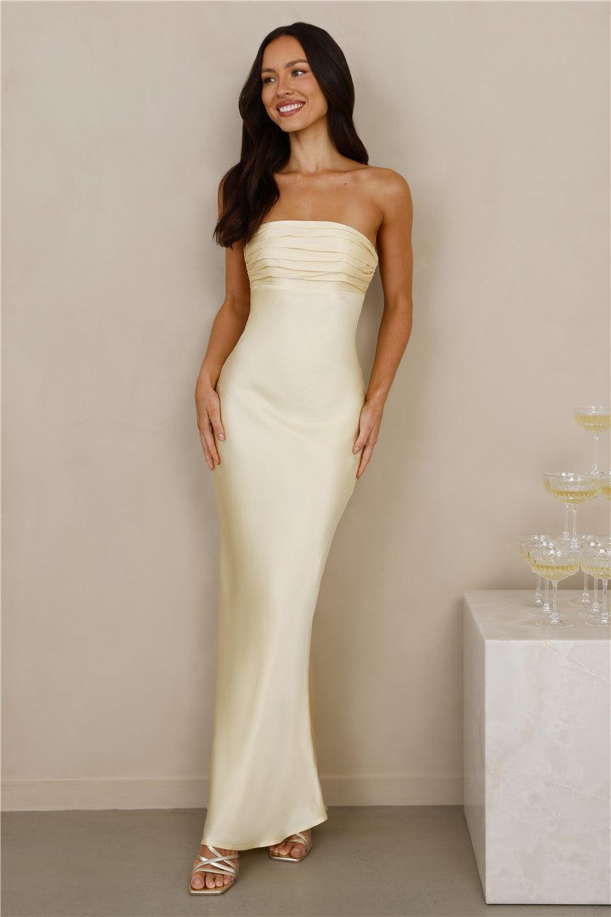 The Seraphina Strapless Satin Maxi Dress Yellow Product Image