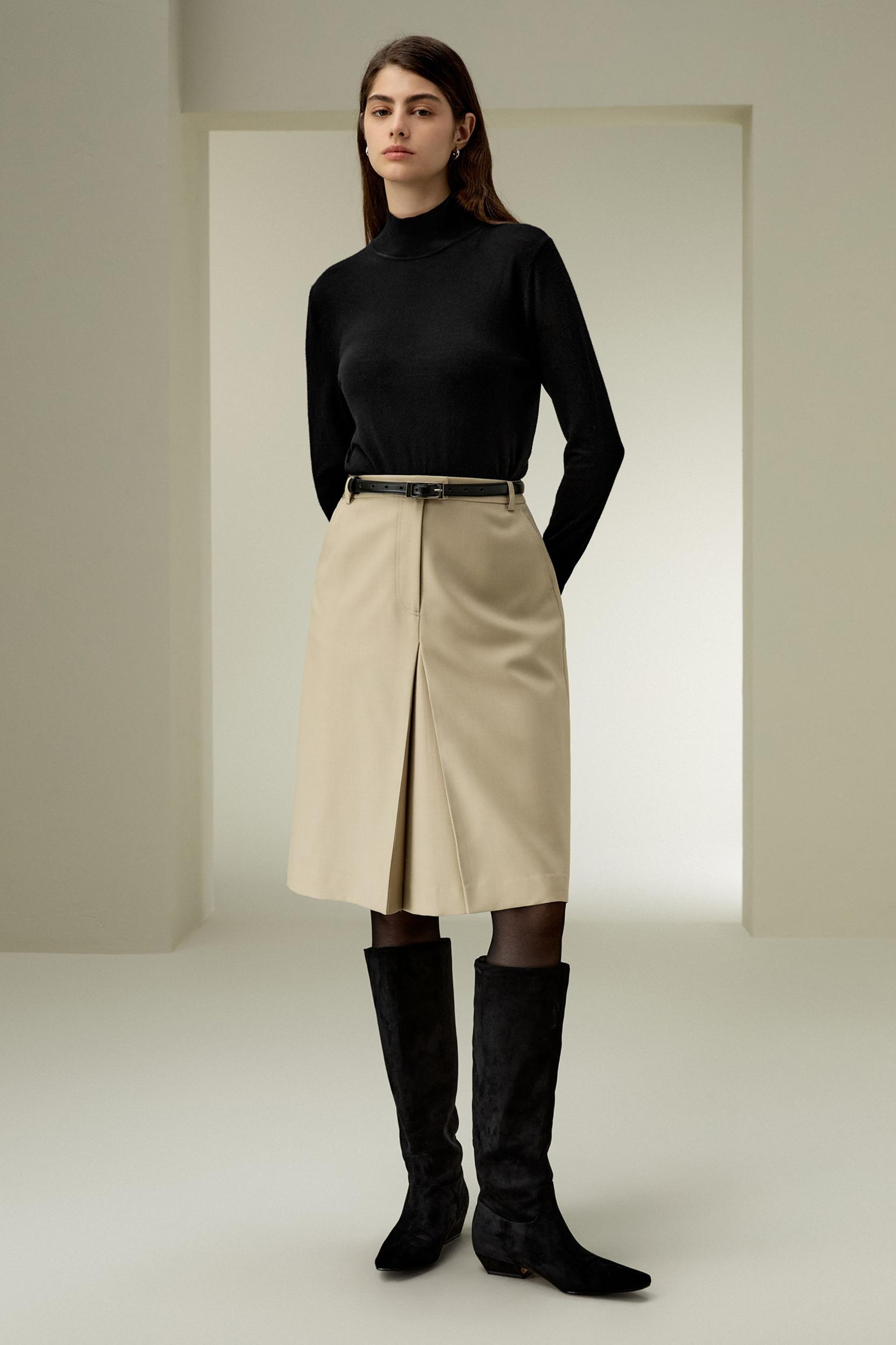 A-Line Wool Silk Blend Skirt Product Image