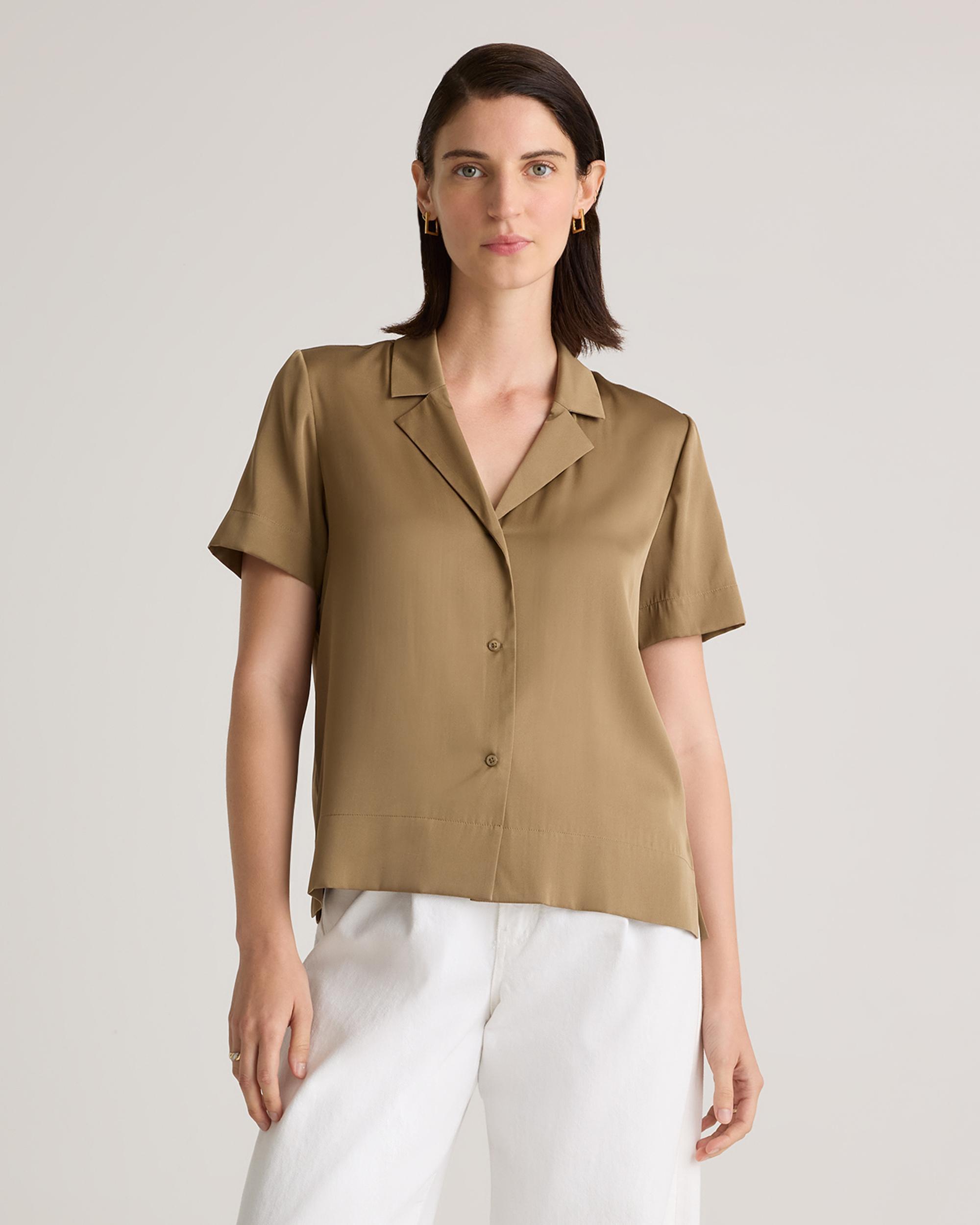 Quince | Women's Washable Stretch Silk Short Sleeve Notch Collar Blouse Mulberry Silk Product Image