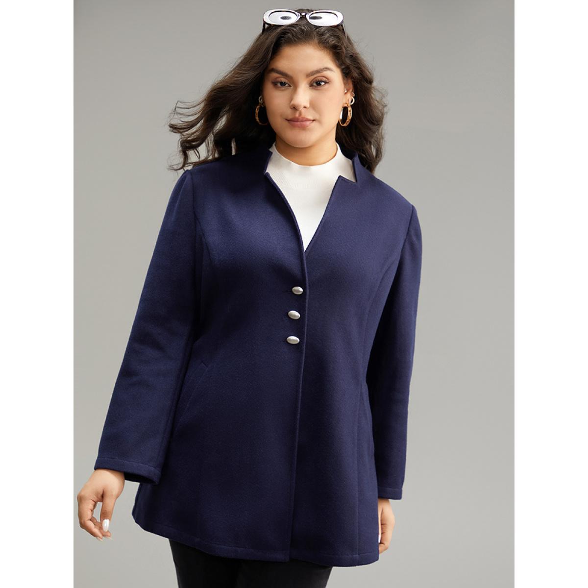 Plus Size Solid Button Up Pocket Jacket Women DarkBlue Casual Plain Ladies Dailywear Winter Coats BloomChic 18-20/2X Product Image