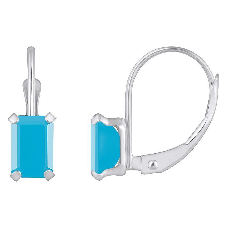 Celebration Gems 10k Gold Emerald Cut Stabilized Turquoise Leverback Earrings, Womens Product Image